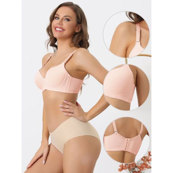 Underwire Lightly Bra Detachable Straps Push-up Soft 3/4 Cup Bralette Beige - Picture 3 of 6